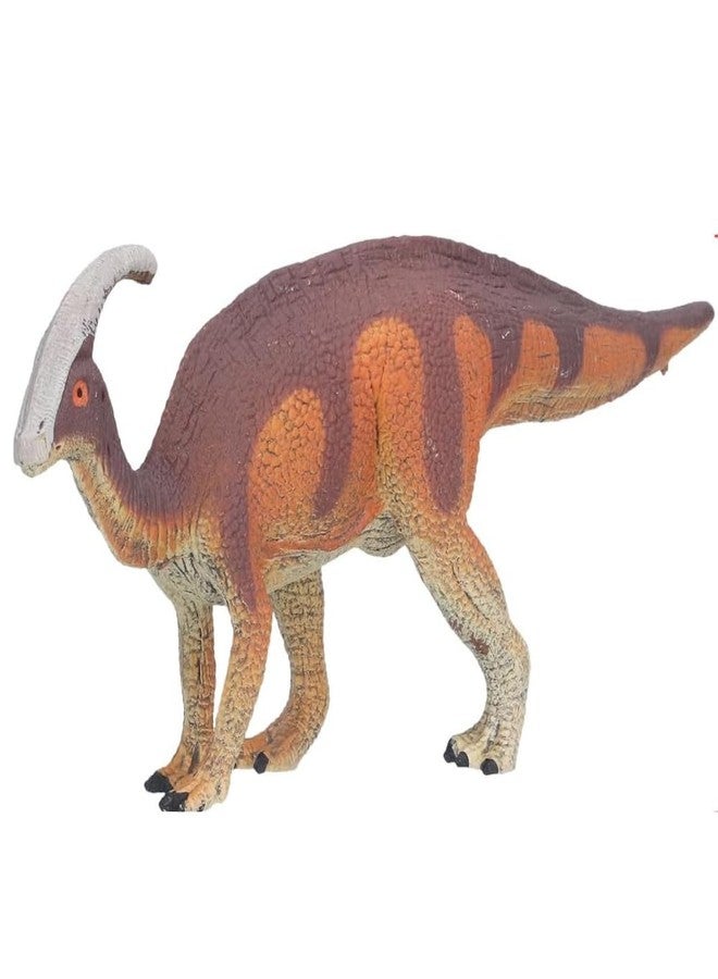FUNFOB Dinosaur Toy Figure Width - 19.5cm Parasaurolophus Dinosaur Toy for Kids & Adults PVC Multicolour | Single Horn Orange Brown Dino SML - Image 1
